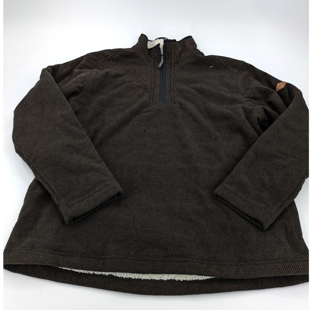 Orvis Men's XL 1/4 Zip Pullover Sweater Brown Sherpa Lined Waffle Knit Fleece